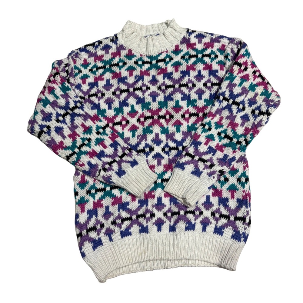 Vintage 62 East Women's Small Colorful Geometric Pattern Mock Neck‎ Sweater